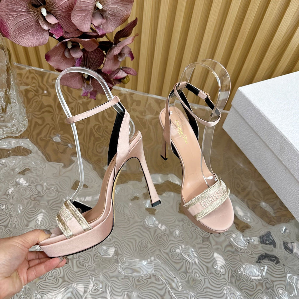 CD Dway Heeled Sandal 120mm Beige Silk And Lambskin
