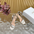 CD Dway Heeled Sandal 120mm White Grey Silk And Lambskin