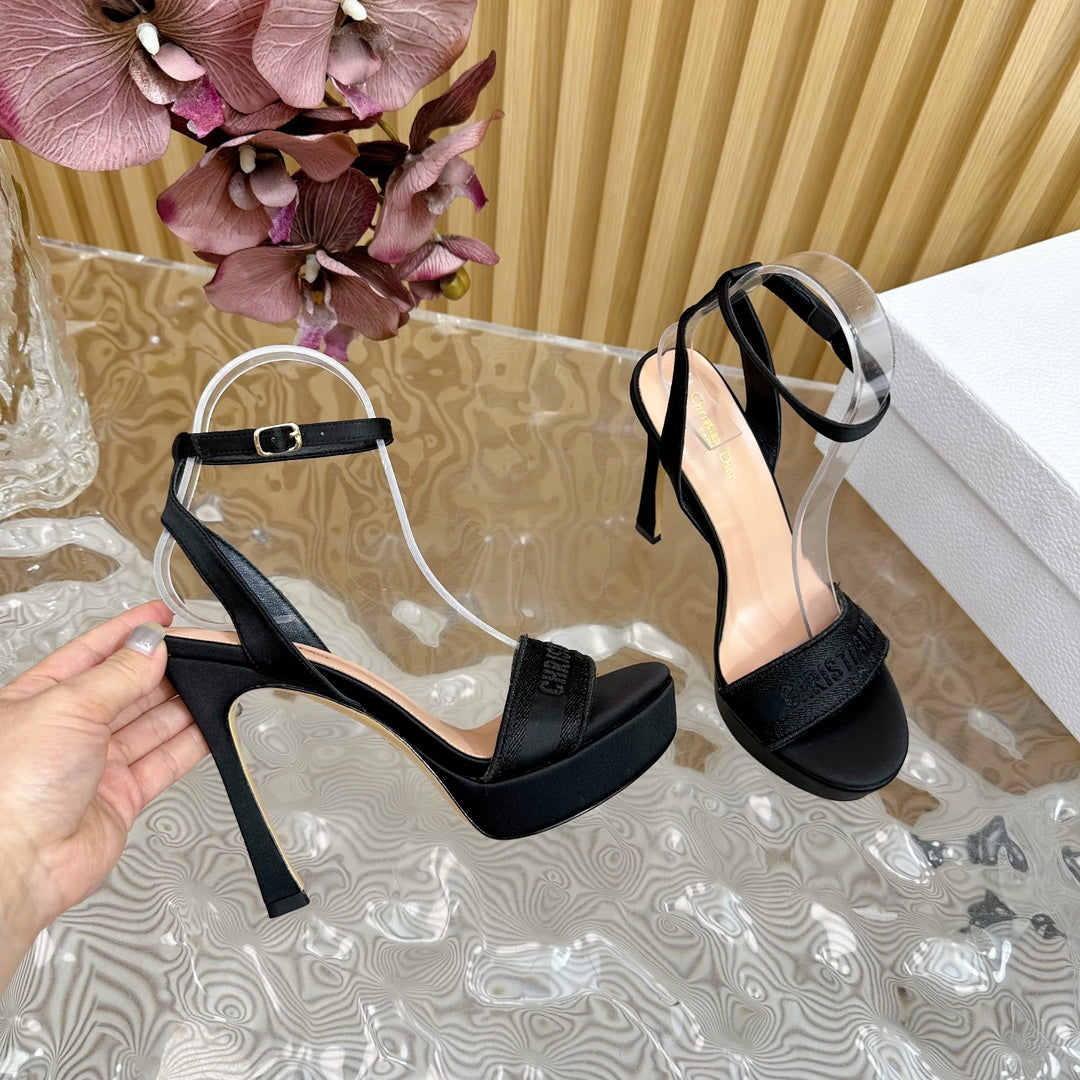 CD Dway Heeled Sandal 120mm Black Silk And Lambskin
