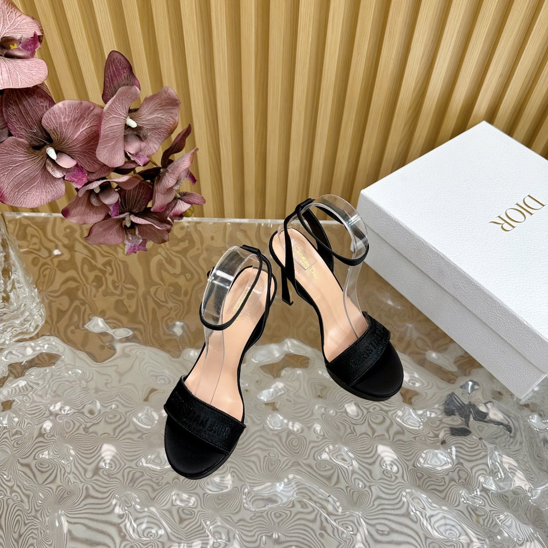CD Dway Heeled Sandal 120mm Black Silk And Lambskin