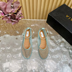 Alaila Mary Jane In Jade Green Mesh Fabric 103016