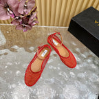 Alaila Mary Jane In Red Mesh Fabric 103018