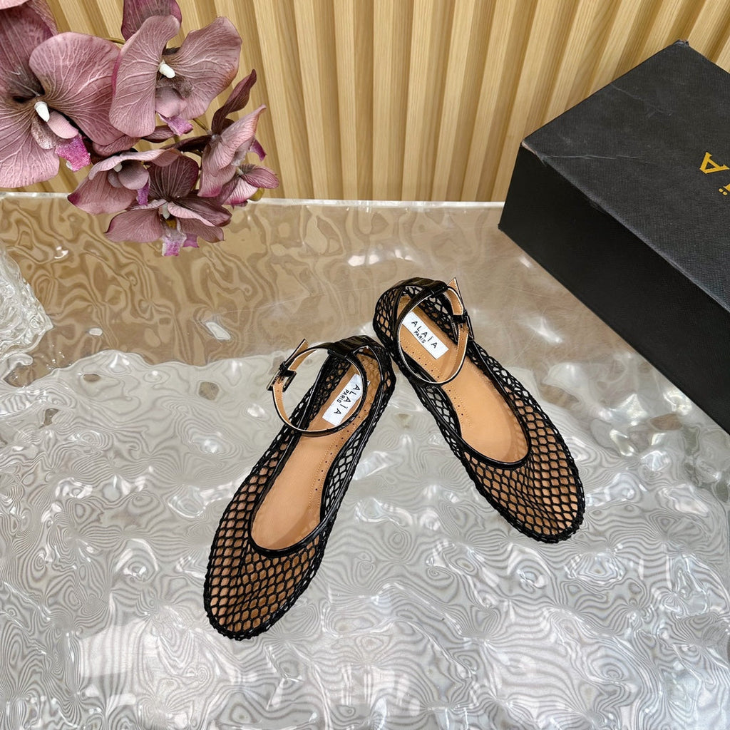 Alaila Mary Jane In Black Mesh Fabric 103020