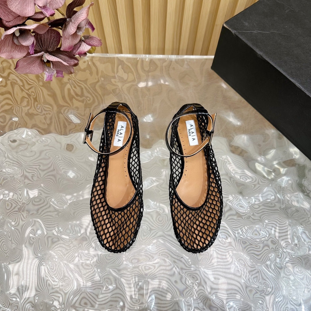 Alaila Mary Jane In Black Mesh Fabric 103020