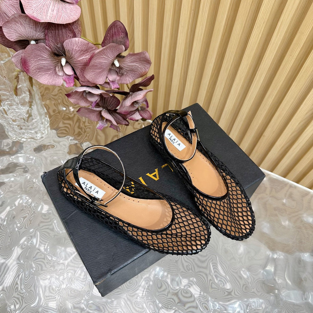 Alaila Mary Jane In Black Mesh Fabric 103020