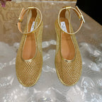 Alaila Mary Jane In Gold Mesh Fabric 103022