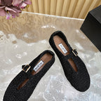 Alaia Ballet Flats In Black Stretch Woven Sedge 102276