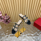 Rockstud Leather Caged Mule Sandals 10mm Black Sheepskin 307859