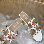 Rockstud Leather Caged Mule Sandals 10mm White Sheepskin 307860