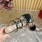 Rockstud Leather Caged Mule Sandals 60mm Black Sheepskin 307862