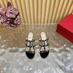 Rockstud Leather Caged Mule Sandals 60mm Black Sheepskin 307862