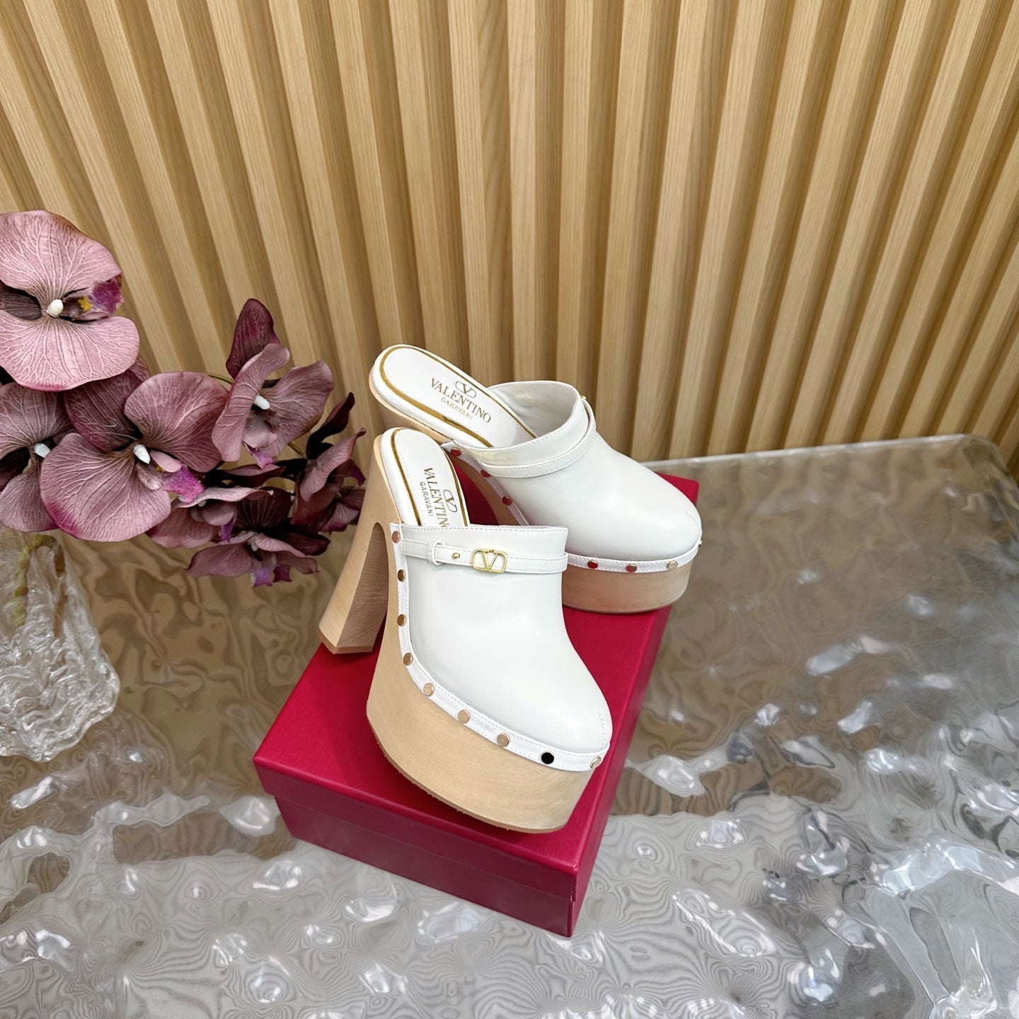 Valentino Tan-Go Clogs 10cm White Leather 702269