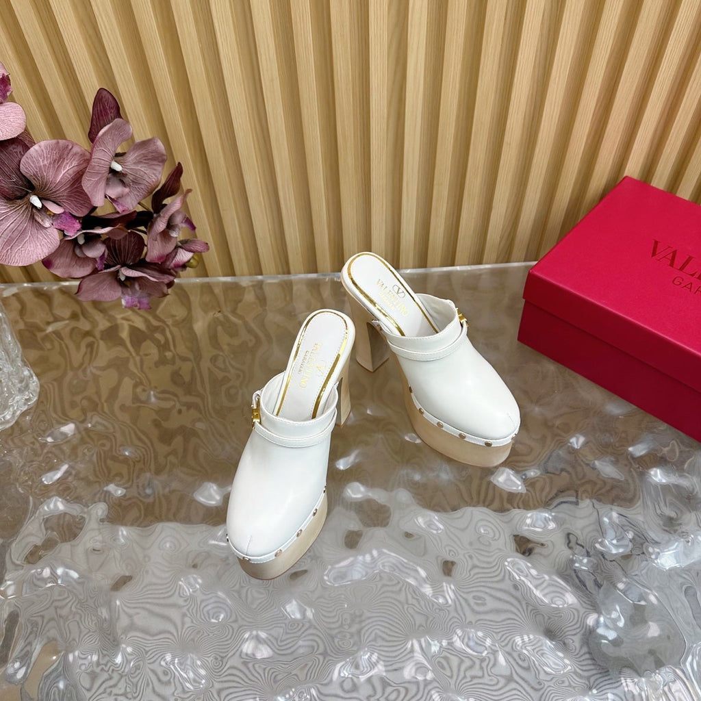 Valentino Tan-Go Clogs 10cm White Leather 702269