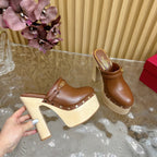 Valentino Tan-Go Clogs 10cm Brown Leather 702270