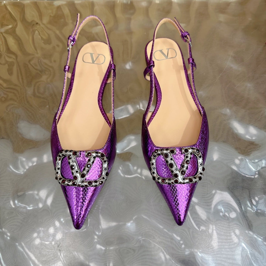 VT Slingback Flat Purple Snake-grain Leather