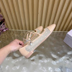 Jimmy Choo Mary Jane Flat Shoes Nude Mesh Leather 537764