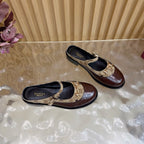 GG 26 Mule Brown Beige Beaded Leather Double G Fabric 589456