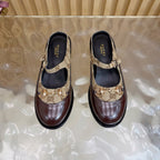 GG 26 Mule Brown Beige Beaded Leather Double G Fabric 589456