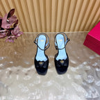 Valentino Royal Sandal 11.5cm Black Blue Leather 702275