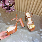 Valentino Signature Platform Sandal Brown Leather Raffia 702268