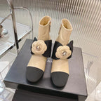 CC Short Boots 60mm Beige Camellia Cowhide