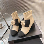 CC Short Boots 60mm Beige Camellia Cowhide