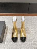 CC Short Boot Gold Metalic Lambskin Black Patent Calfskin