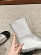 CC Short Boot Silver Metalic Lambskin Black Patent Calfskin