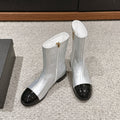 CC Short Boot Silver Metalic Lambskin Black Patent Calfskin