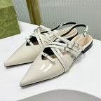 STRAPPY FLAT SLINGBACK IN WHITE GLOSSY CALFSKIN