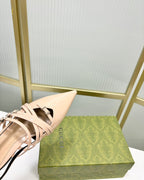 STRAPPY FLAT SLINGBACK IN BEIGE CREAM GLOSSY CALFSKIN