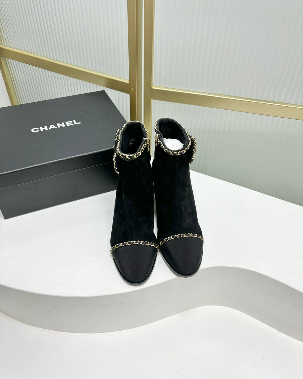 CC Ankle Boot 65 Black Suede Grosgrain Leather Strap