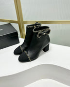 CC Ankle Boot 65 Black Calfkin Grosgrain Leather Strap