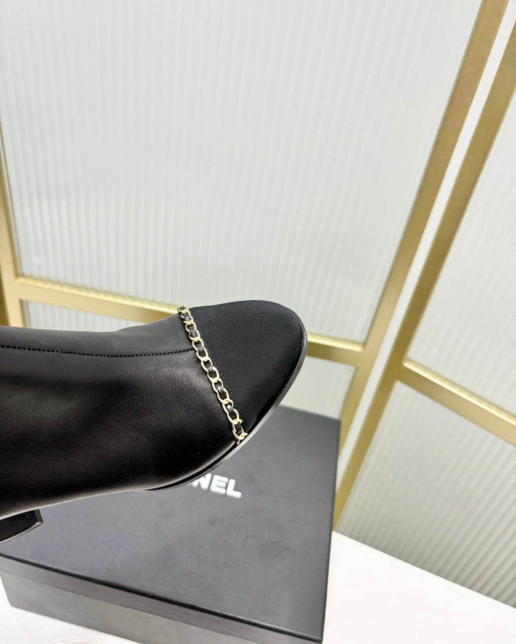 CC Ankle Boot 65 Black Calfkin Grosgrain Leather Strap