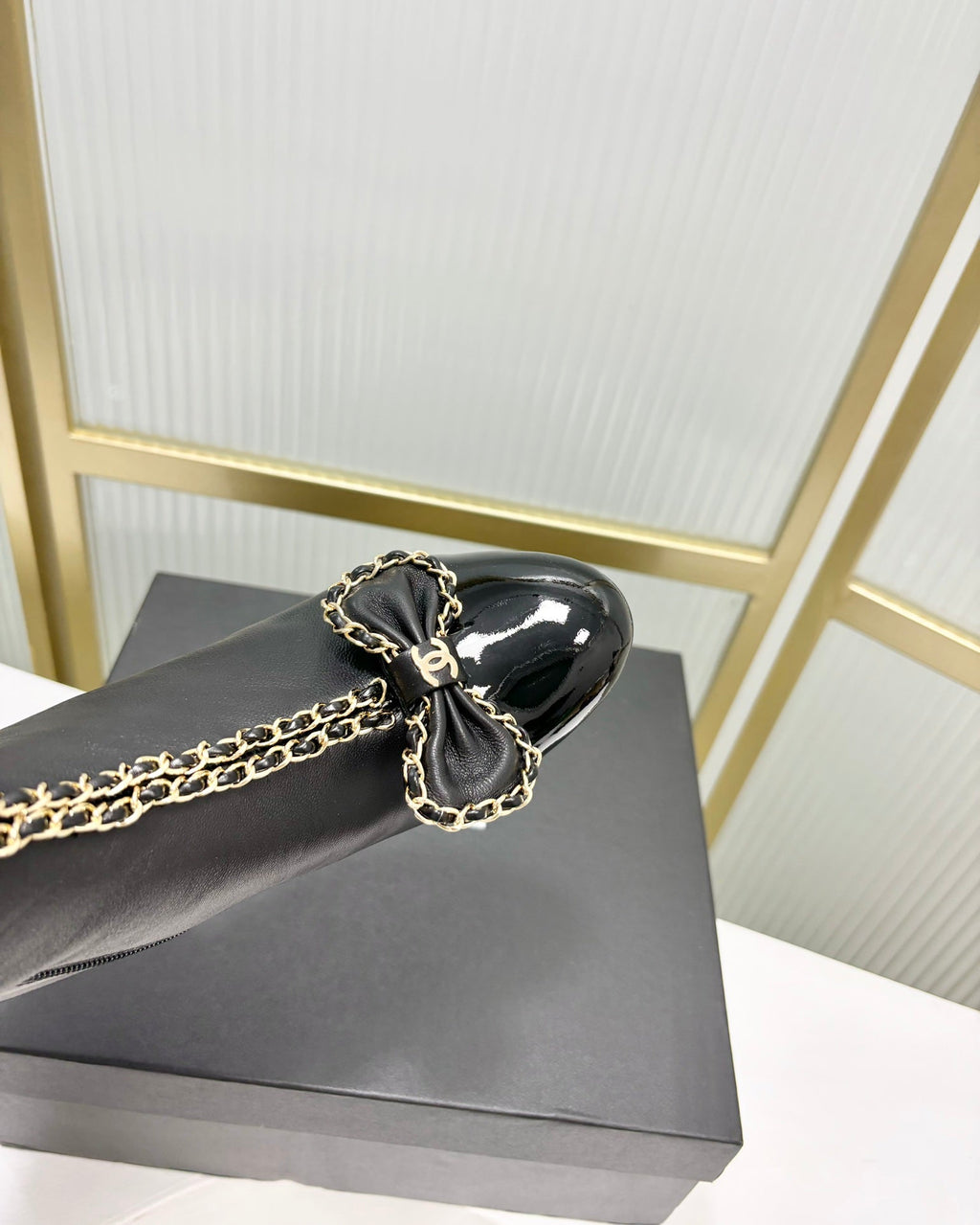 CC Ankle Boot 65 Black Calfskin Patent Calfksin Leather Strap