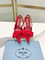 Prada Mesh Stiletto Sandals 7.5 Red Sheepskin 606006