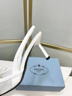 Prada Mesh Stiletto Sandals 7.5 White Sheepskin 606007
