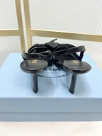 Prada Mesh Stiletto Sandals 7.5 Black Sheepskin 606008