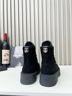 CC Combat Boots In Black Quilted Suede And Lambskin 944576