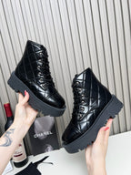 CC Combat Boots In Glossy Black Quilted Lambskin  944580