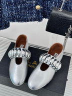 Alaia 25 Mary Jane Jewel Ballet Flats Silver Calfskin 293243