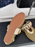 Alaia 25 Mary Jane Mesh Ballet Flats Gold Calfskin 293249