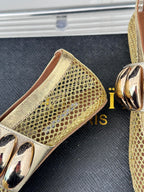 Alaia 25 Mary Jane Mesh Ballet Flats Gold Calfskin 293249