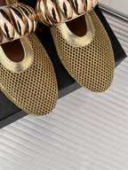 Alaia 25 Mary Jane Mesh Ballet Flats Gold Calfskin 293249