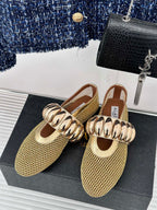 Alaia 25 Mary Jane Mesh Ballet Flats Gold Calfskin 293249