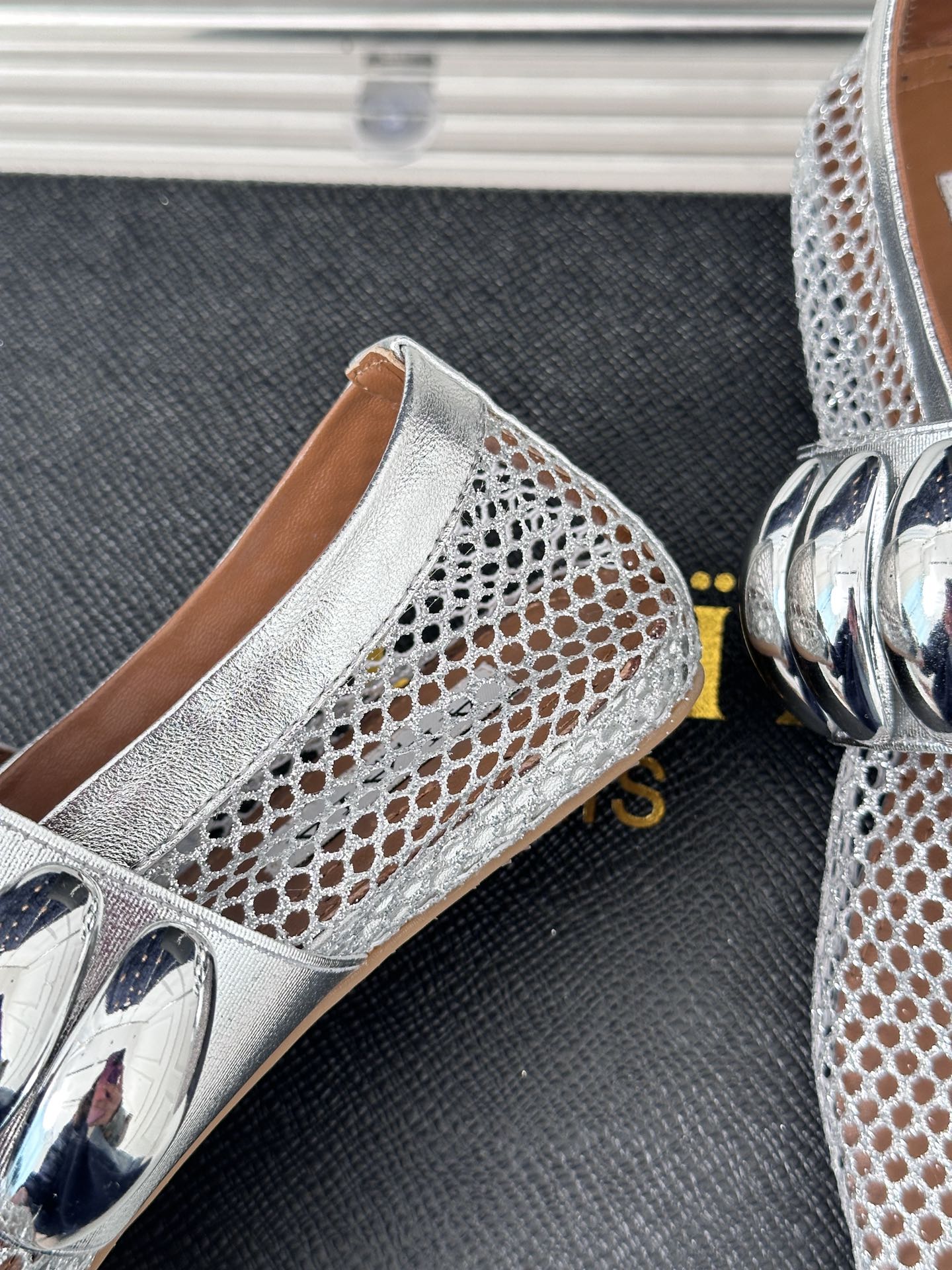 Alaia 25 Mary Jane Mesh Ballet Flats Silver Calfskin 293250