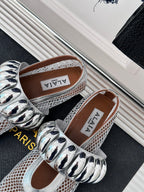 Alaia 25 Mary Jane Mesh Ballet Flats Silver Calfskin 293250