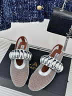 Alaia 25 Mary Jane Mesh Ballet Flats Silver Calfskin 293250