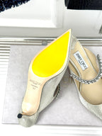 Jimmy Bing 65mm In Ivory White Stone Studded Cowhide Mules 593192
