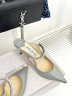 Jimmy Bing 65mm In Grey Black Stone Studded Cowhide Mules 593196